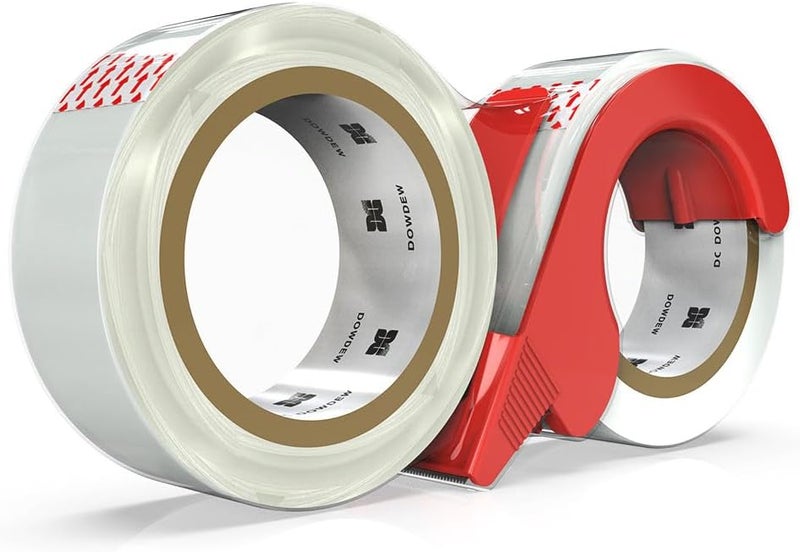 DowDew [110 Total Yards] Clear Packing Tape with Dispenser [2 Pack] Packaging Tape 1.88 Inch x 55 yd Refill Rolls for Shipping Mailing Moving - Image 1